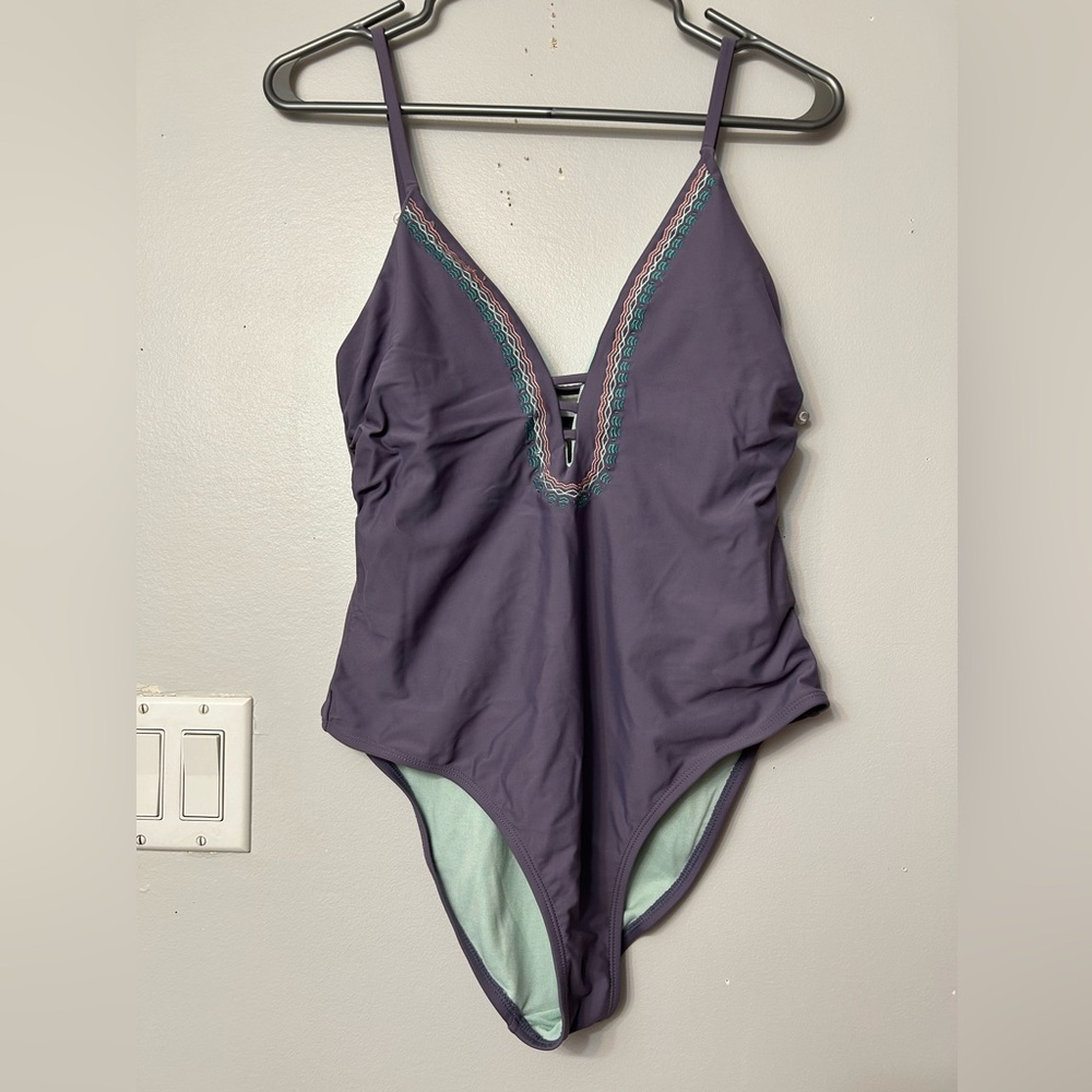 NinetyNine Dusty purple one piece bathing suit with multi colour embroidered.
